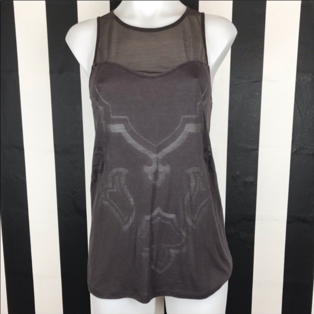 Leith Dark Gray High Neck Mesh‎ Insert Tank Top